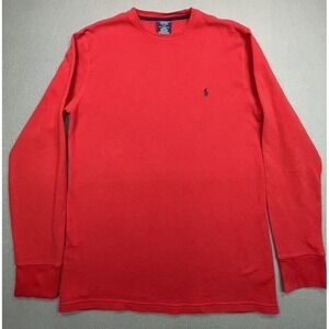 Polo Ralph Lauren Thermal Sleepwear Shirt Med Red Blue Pony Long Sleeves